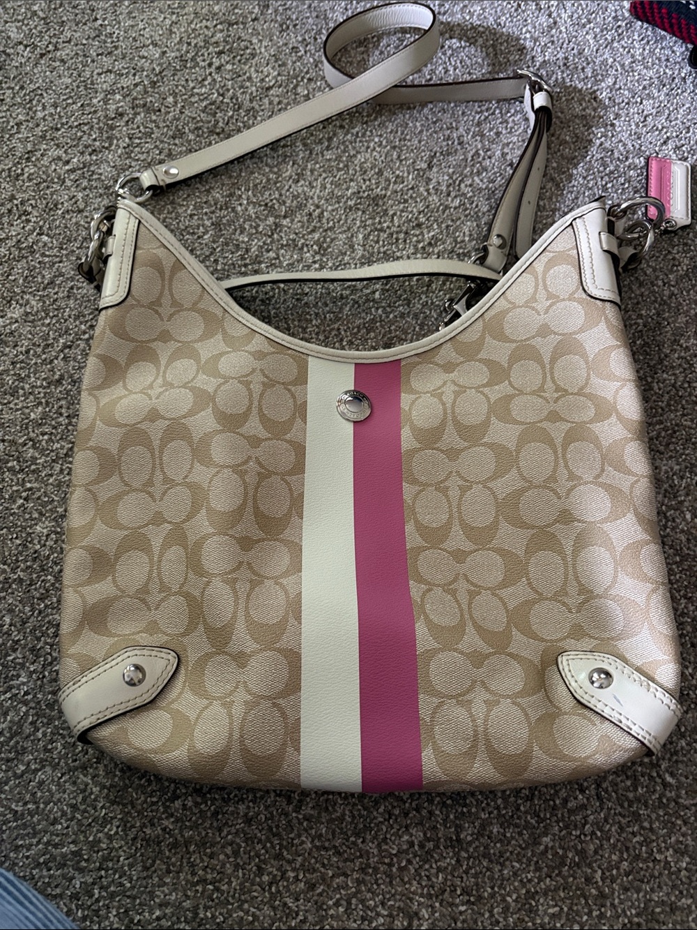 Coach Beige Signature Shoulder Bag - convertible crossbody